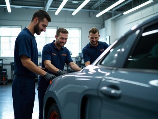 The friendly team at Temiz Oto Yıkama facility in Ankara applying polish to a luxury car