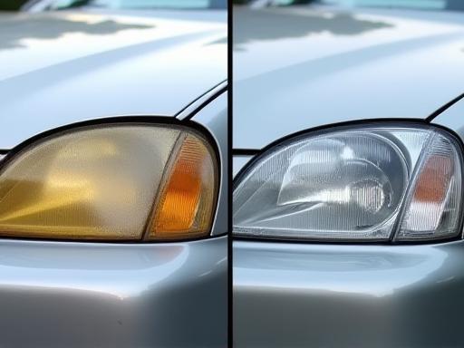 Before and after headlight restoration comparison